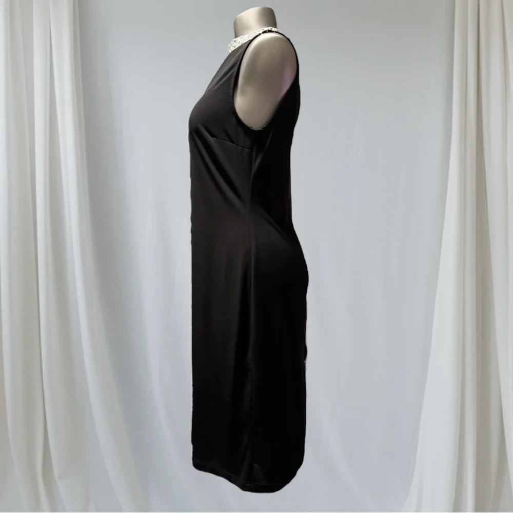 2 for $30 | Black Midi Dress V-Neck with Embellished Collar - Picture 6 of 15